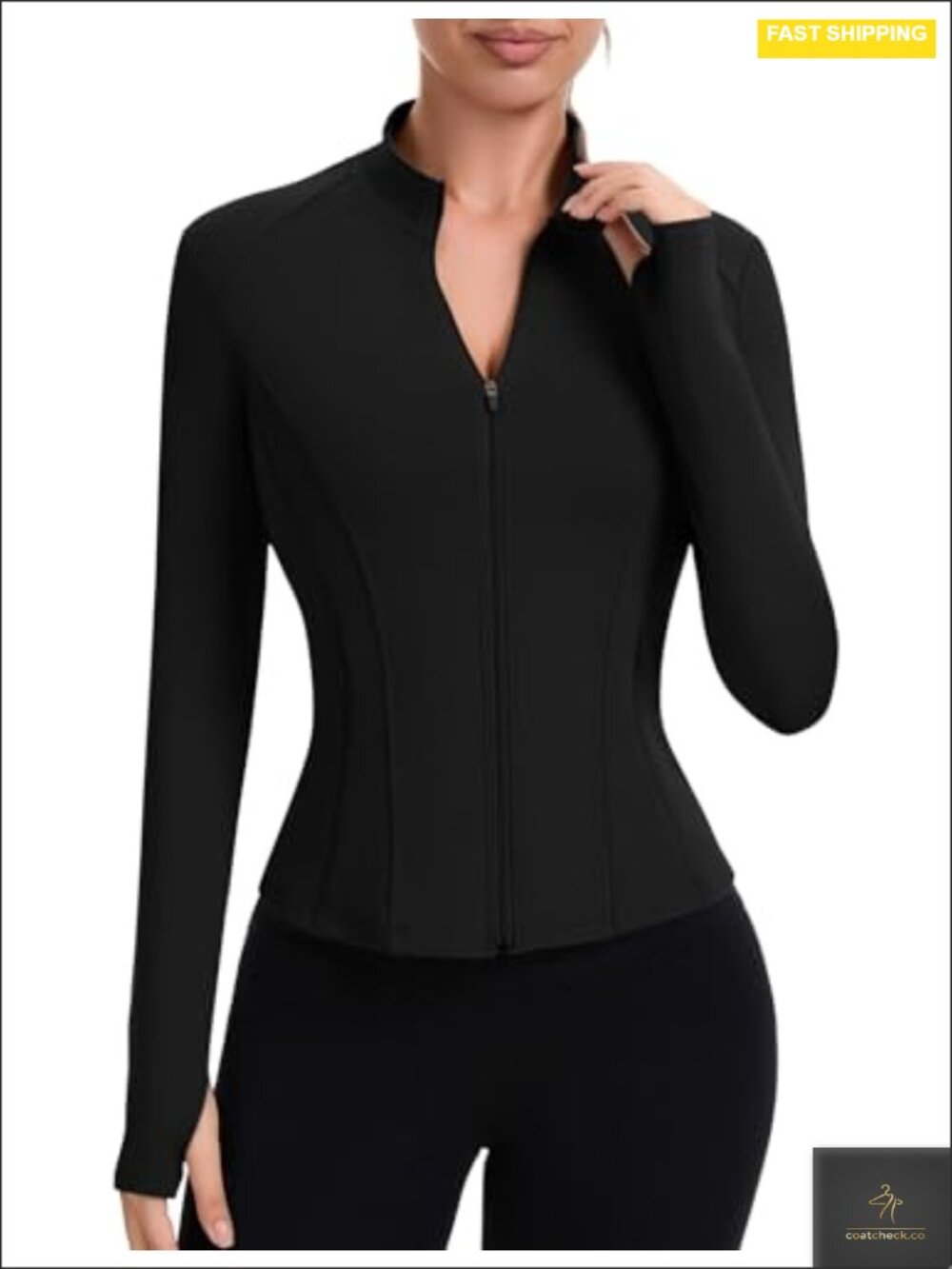Women's Zip Up Cropped Athletic Jacket with Thumb Holes Long Sleeve Workout Top